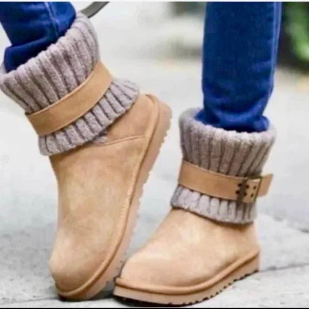 UGG Black Australia Cambridge Suede Boots with Knit Cuffs
